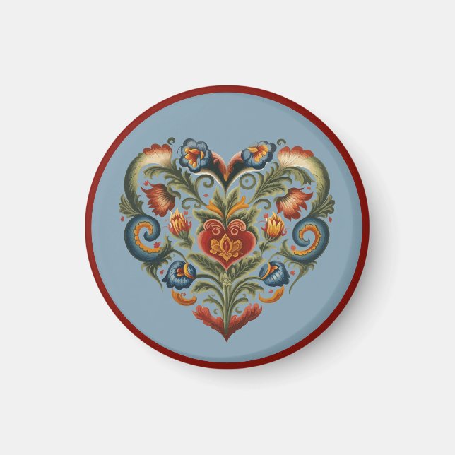 Norwegian Rosemaling Folk Art Heart Magnet (Front)