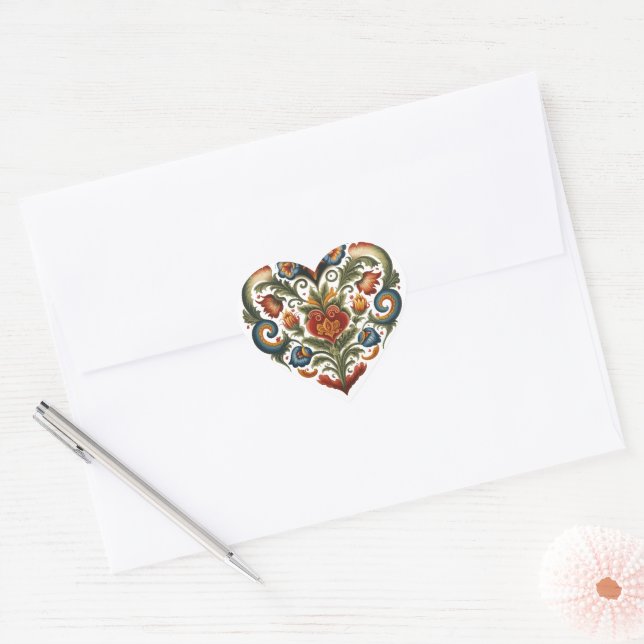 Norwegian Rosemaling Folk Art Heart Sticker (Envelope)