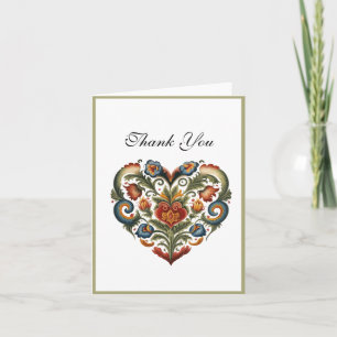 Norwegian Rosemaling Folk Art Heart Thank you Card