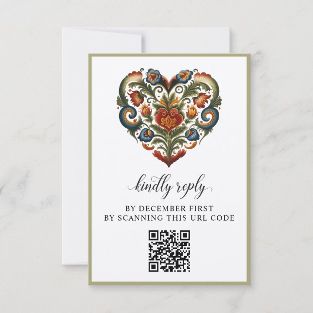 Norwegian Rosemaling Heart | Response Card (Front)