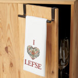 Norwegian Rosemaling I Love Lefse Tea Towel<br><div class="desc">This hat features a Norwegian Rosemaling style Folk Art Heart design that goes with the phrase I heart lefse (I love lefse). Colours include red,  blue,  green and golden yellow.</div>