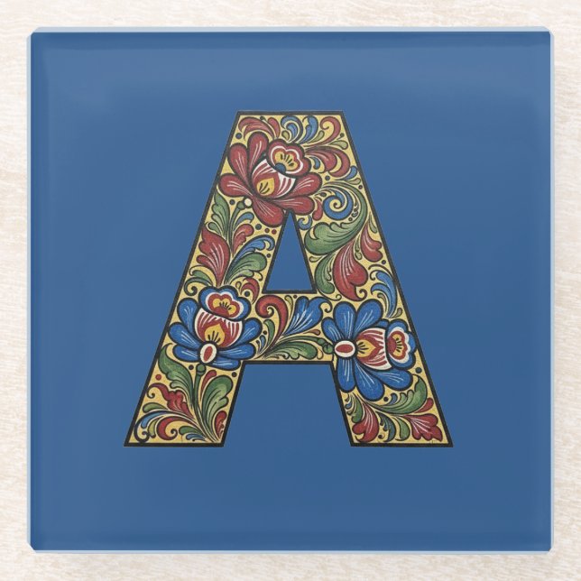 Norwegian Rosemaling Norway Initial Coaster (Front)