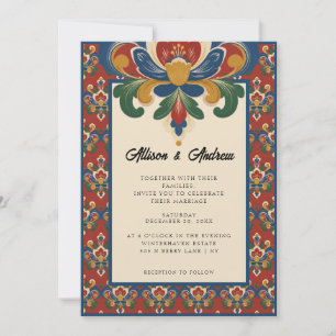 Norwegian Rosemaling   Red Wedding Invitation