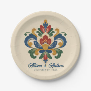 Norwegian Rosemaling Wedding  Paper Plate