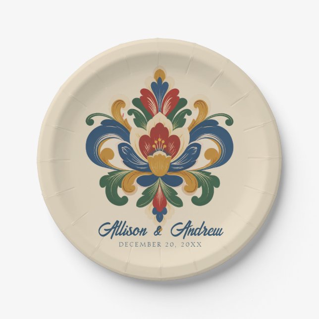 Norwegian Rosemaling Wedding  Paper Plate (Front)
