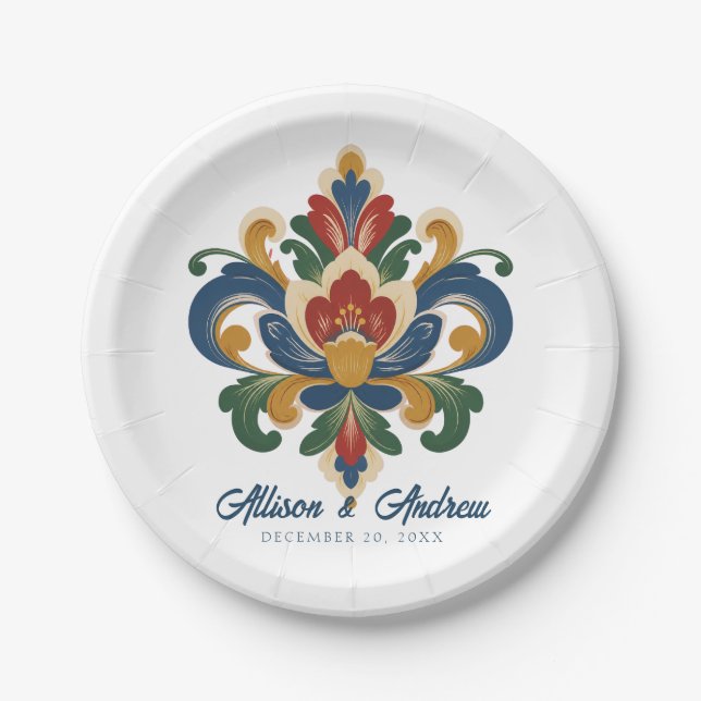 Norwegian Rosemaling Wedding  Paper Plate (Front)