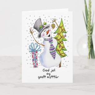 Norwegian - Snowman - Happy Snowman - God jol Holiday Card