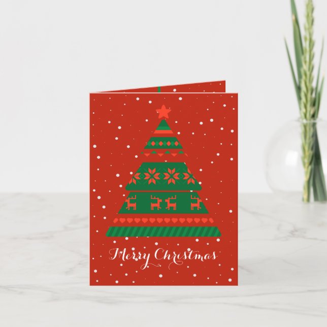 Norwegian style embroidered Christmas Tree, snow Card (Front)