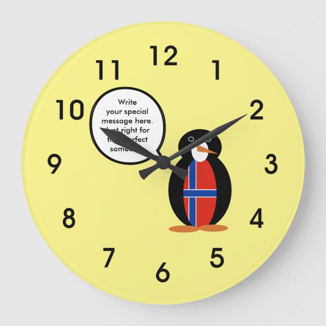 Norwegian Talking Penguin Flag - Norsk Penguin Large Clock (Front)