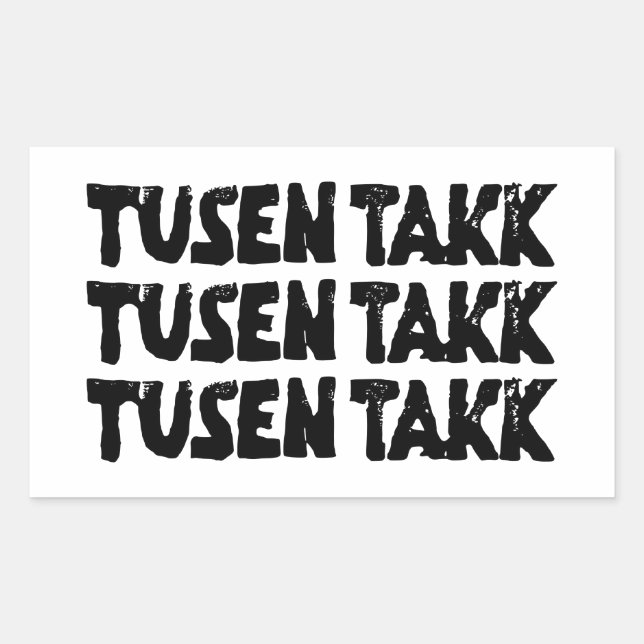Norwegian "Thank You" Black and White Lino Cut Rectangular Sticker (Front)
