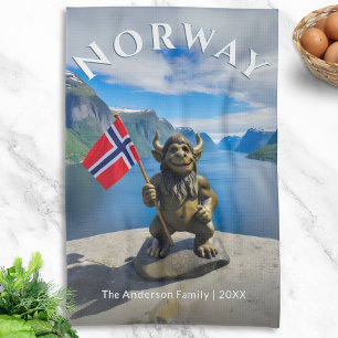 Norwegian Troll Norway Fjord Scenery Personalised Tea Towel
