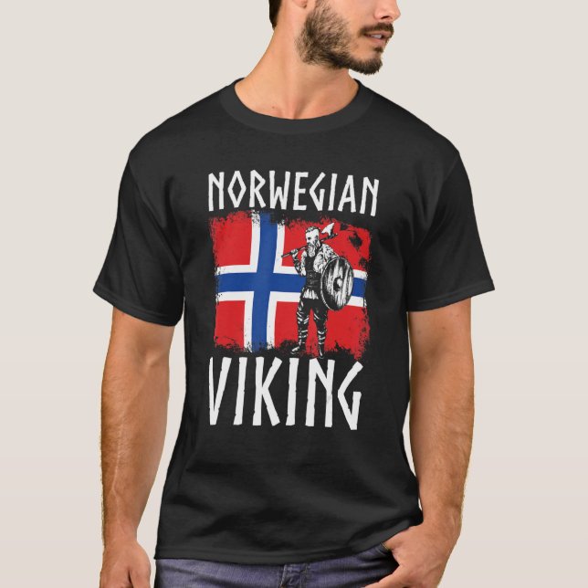 Norwegian Viking Norway Viking Warrior with Axe T-Shirt (Front)