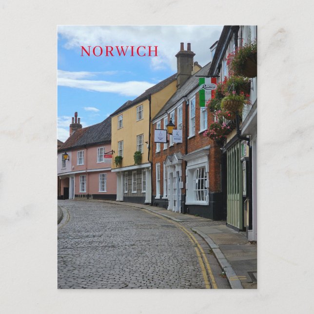 Norwich colorful buildings view postcard (Front)