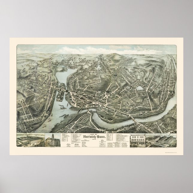 Norwich CT Panoramic Map - 1876 Poster (Front)