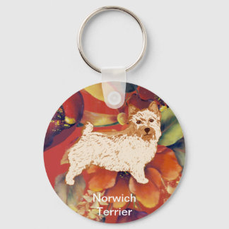 Norwich Terrier - Autumn Flower Design Key Ring