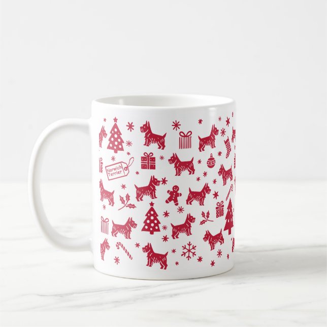 Norwich Terrier Christmas Design Coffee Mug (Left)