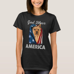 Norwich Terrier Dog American USA Flag 4th of July  T-Shirt