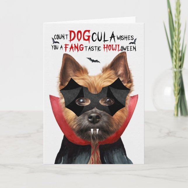 Norwich Terrier Dog Funny Count DOGcula Halloween Holiday Card (Front)