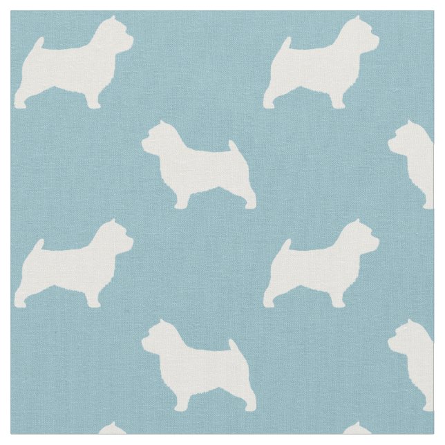 Norwich Terrier Dog Silhouettes Blue and White Fabric (Close Up)