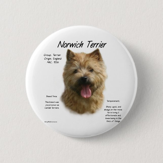 Norwich Terrier History Design 6 Cm Round Badge (Front)