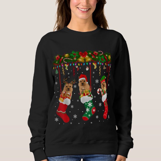 Norwich Terrier In Sock Xmas Reindeer Santa ELF Do Sweatshirt (Front)