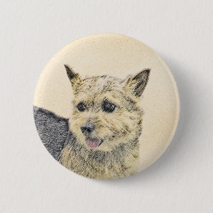 Norwich Terrier Painting - Cute Original Dog Art 6 Cm Round Badge