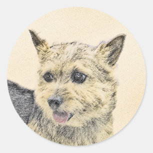 Norwich Terrier Painting - Cute Original Dog Art Classic Round Sticker
