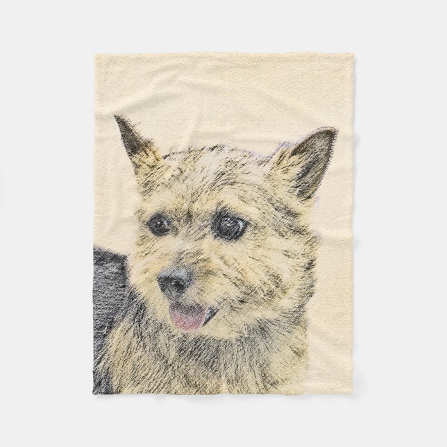 Norwich Terrier Painting - Cute Original Dog Art Fleece Blanket (Front)