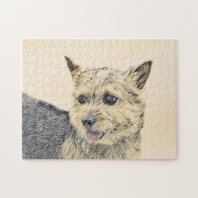 Norwich Terrier Painting - Cute Original Dog Art Jigsaw Puzzle (Horizontal)