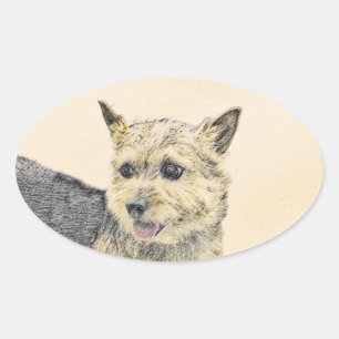 Norwich Terrier Painting - Cute Original Dog Art Oval Sticker
