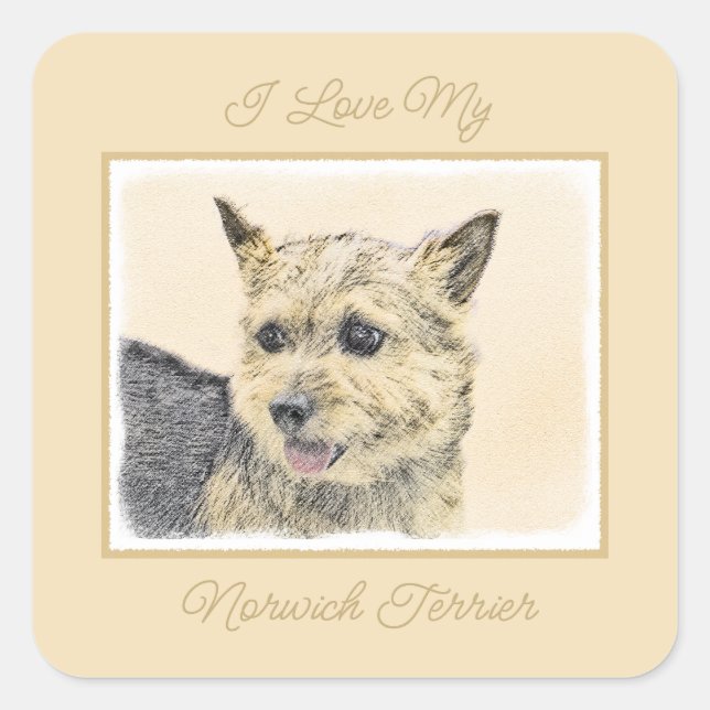 Norwich Terrier Painting - Cute Original Dog Art S Square Sticker (Front)