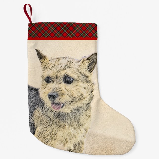 Norwich Terrier Painting - Cute Original Dog Art Small Christmas Stocking (Front)
