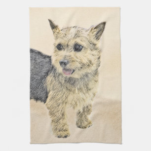 Norwich Terrier Painting - Cute Original Dog Art Tea Towel