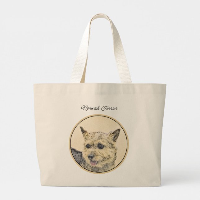 Norwich Terrier Painting Cute Original Pet Dog Art Large Tote Bag (Back)