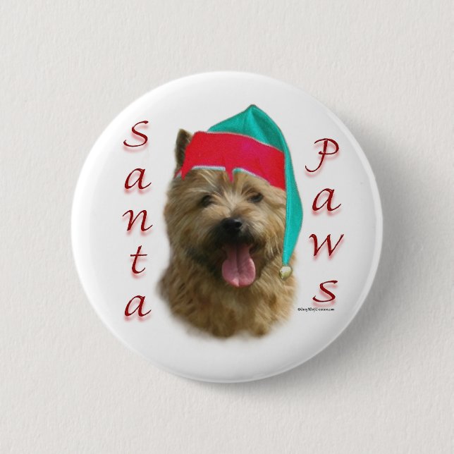 Norwich Terrier Santa Paws 6 Cm Round Badge (Front)