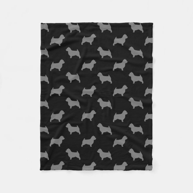 Norwich Terrier Silhouettes Pattern Black and Grey Fleece Blanket (Front)