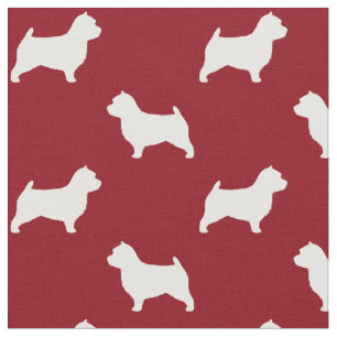 Norwich Terrier Silhouettes Pattern Red Fabric