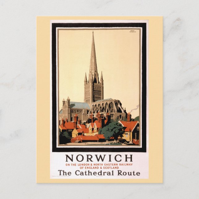 Norwich Vintage Travel Poster Restored Postcard (Front)