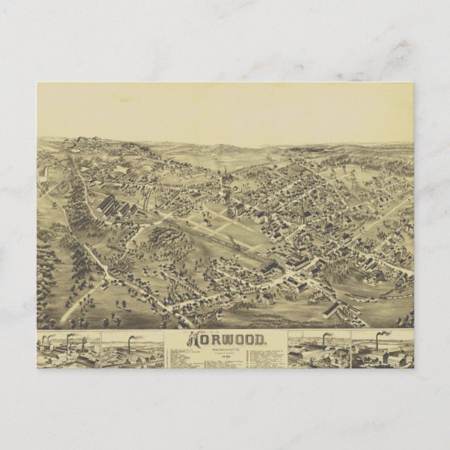 Norwood, MA Vintage Map 1882 Postcard (Front)