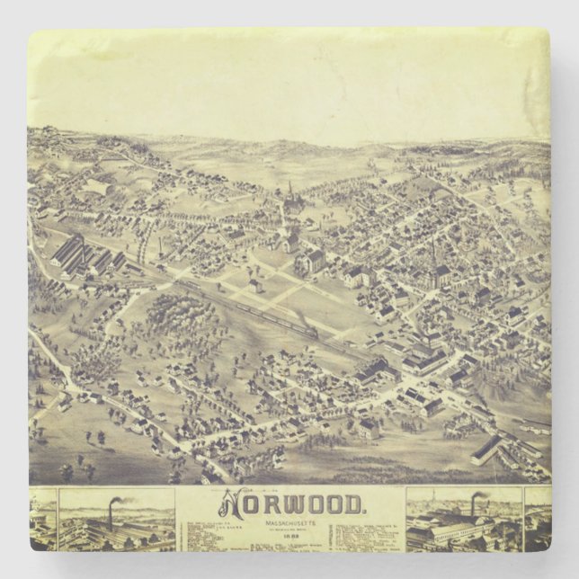 Norwood, MA Vintage Map 1882 Stone Coaster (Front)