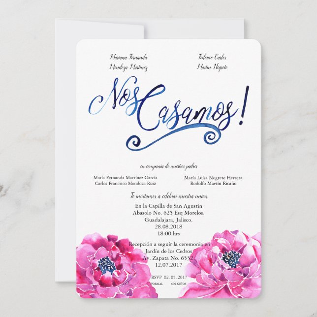 NOS CASAMOS Watercolor SPANISH WEDDIN INVITATION (Front)