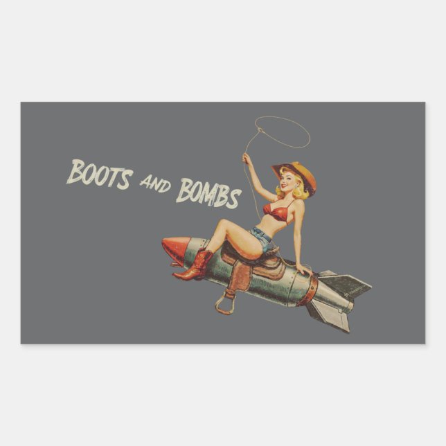Nose Art Pinup Girl with Lasso  Rectangular Sticker (Front)