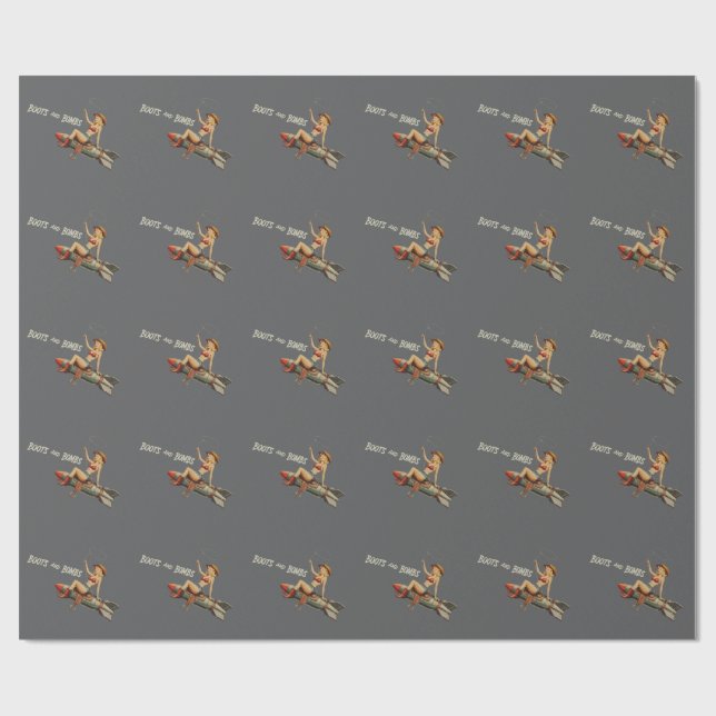 Nose Art Pinup Girl with Lasso  Wrapping Paper (Flat)