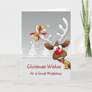 Nose Humour Reindeer, Snowflakes Neighbour Holiday Card