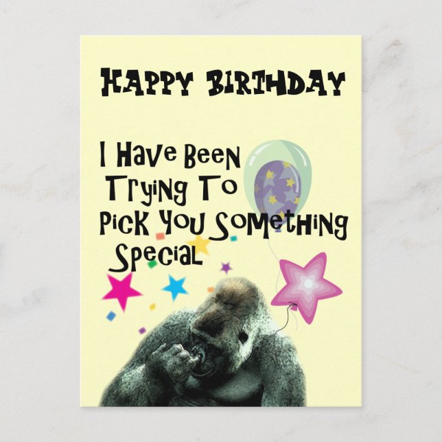 nose picking funny gorilla birthday postcard (Front)
