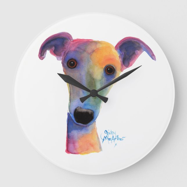 Nosey Dog ' Pansy ' by Shirley MacArthur Large Clock (Front)