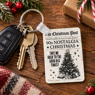 Nostalgia Christmas Keychain, Vintage Newspaper Key Ring