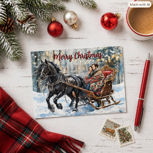 Nostalgia Friesian Sleigh Ride Christmas  Holiday Postcard