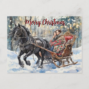 Nostalgia Friesian Sleigh Ride Christmas Holiday Postcard