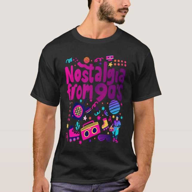 Nostalgia From 90's Cool 90's Outfit Illustration  T-Shirt (Front)